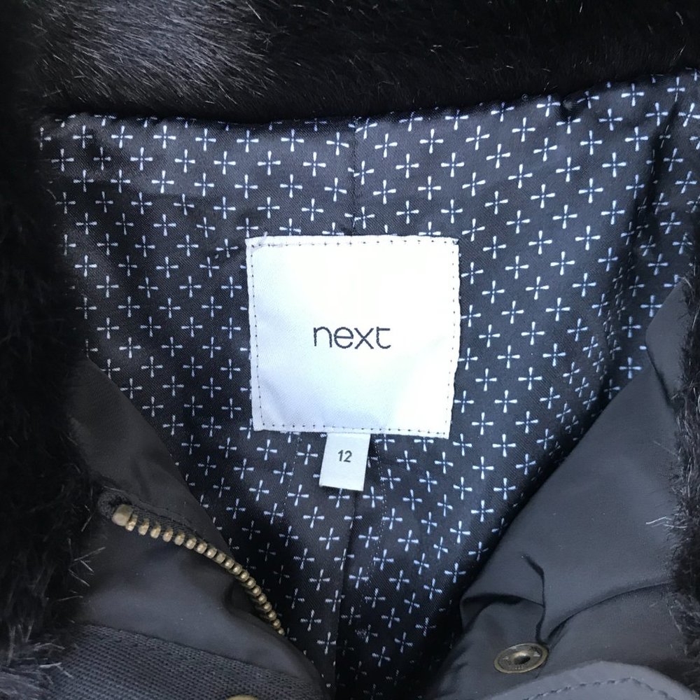 Next Women Jacket Black Faux Fur Winter Charcoal H - Picture 6 of 13